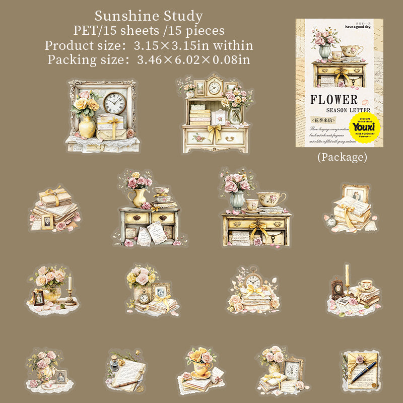 0623 Flowers and letters PET Stickers -15Pcs each pack