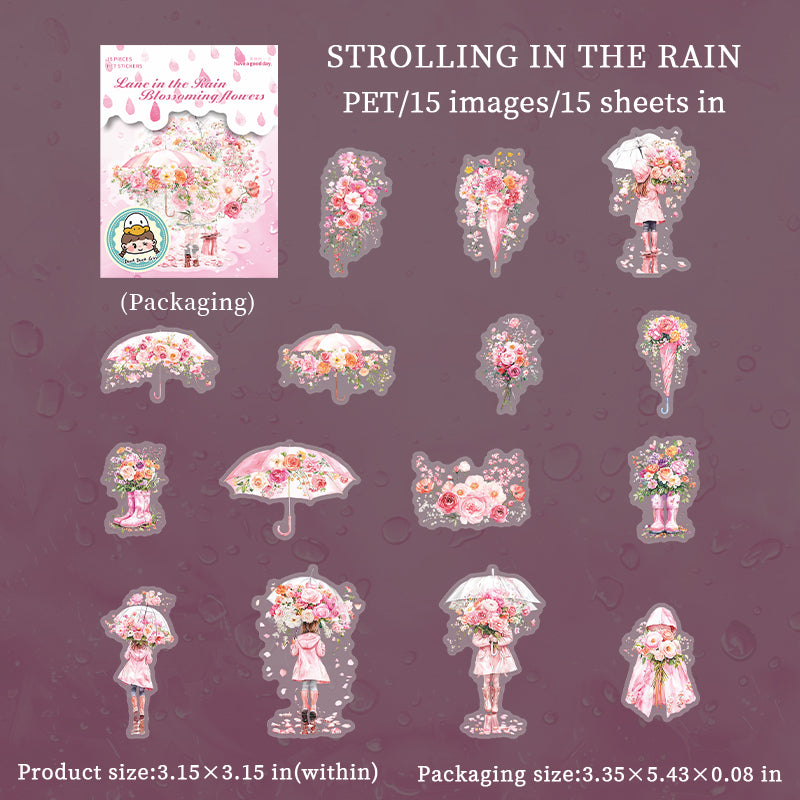 0610 Girl's flower umbrella PET sticker -15Pcs each pack
