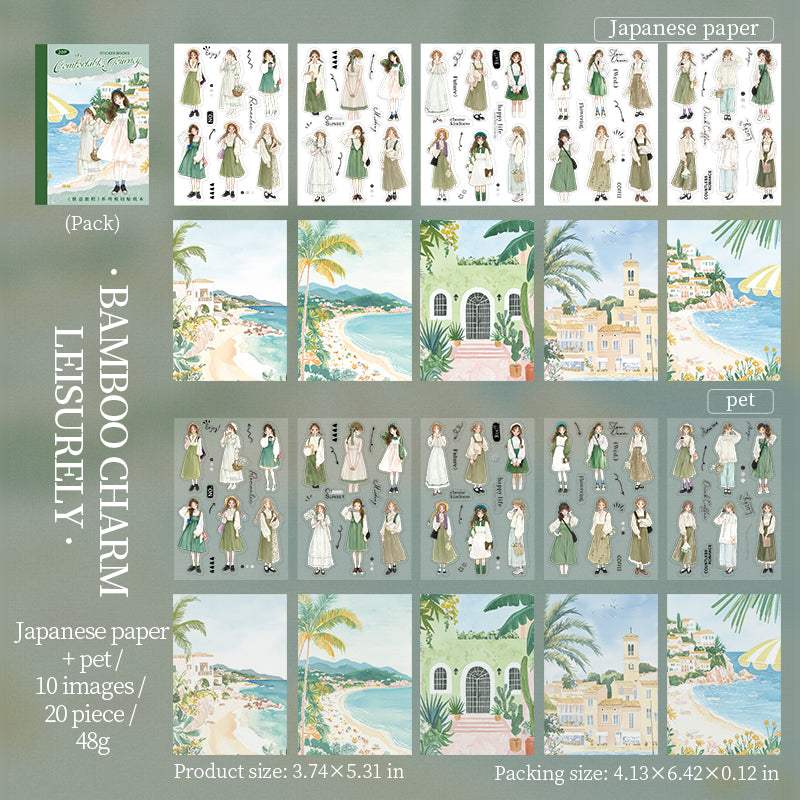 0622 Travel Girl PET & Washi pre-cut Sticker Book -20Pcs each pack
