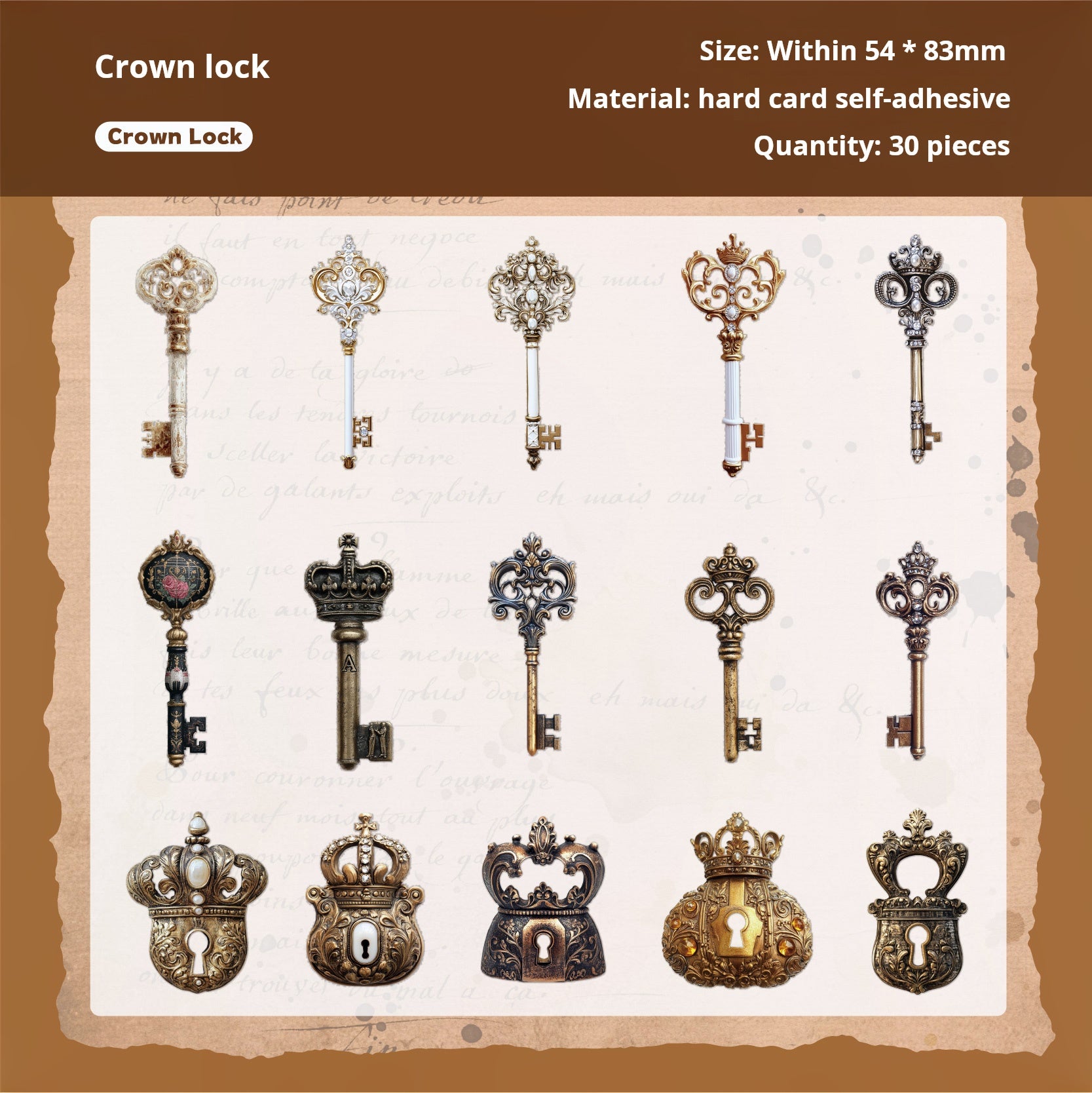 0701 Lock and key cardstock sticker -30Pcs each pack
