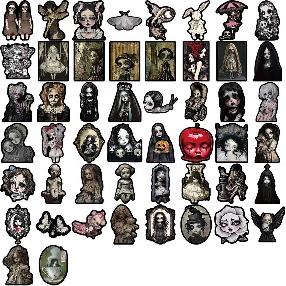 260403 50 Horror Doll Stickers solid with Black border