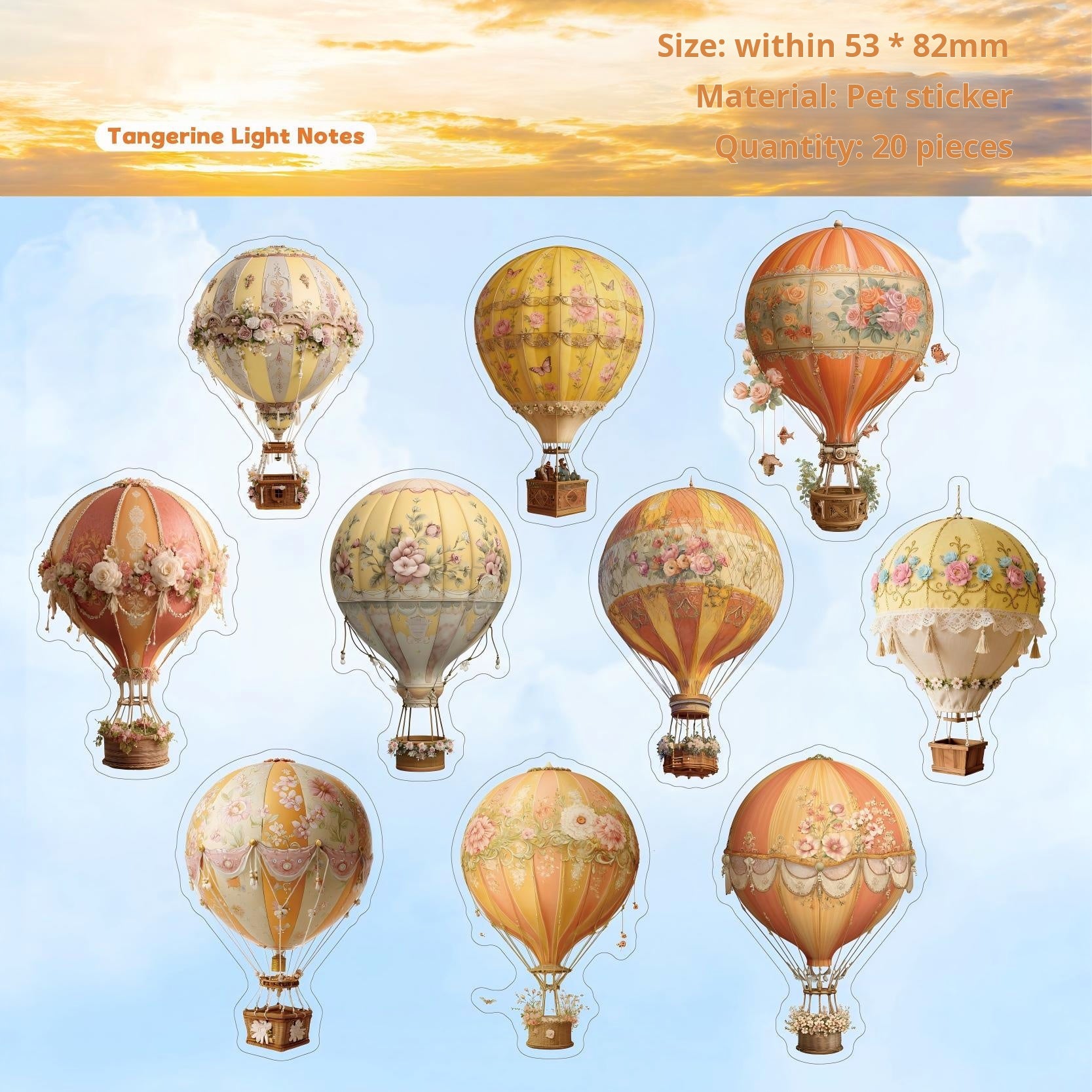 1126 Hot air balloon PET sticker -20Pcs each pack