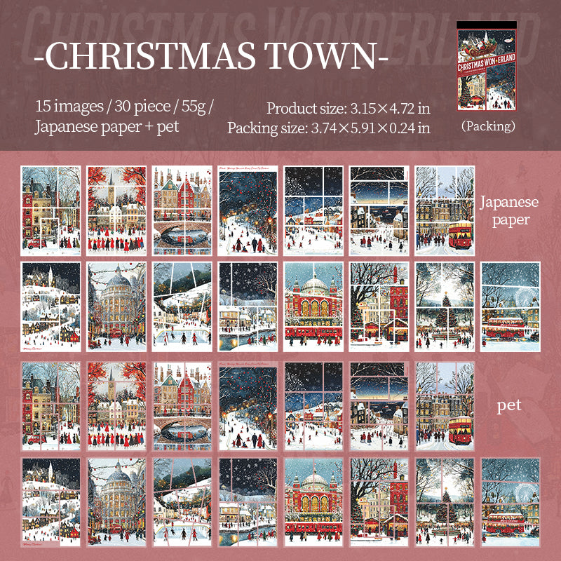 0720 Christmas town PET & Washi Sticker Book -30Pcs each pack