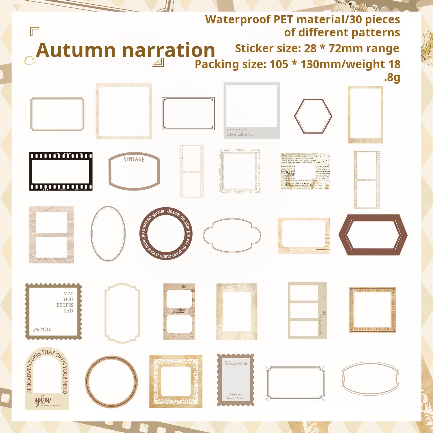 0726 Frame PET Sticker -30Pcs each pack