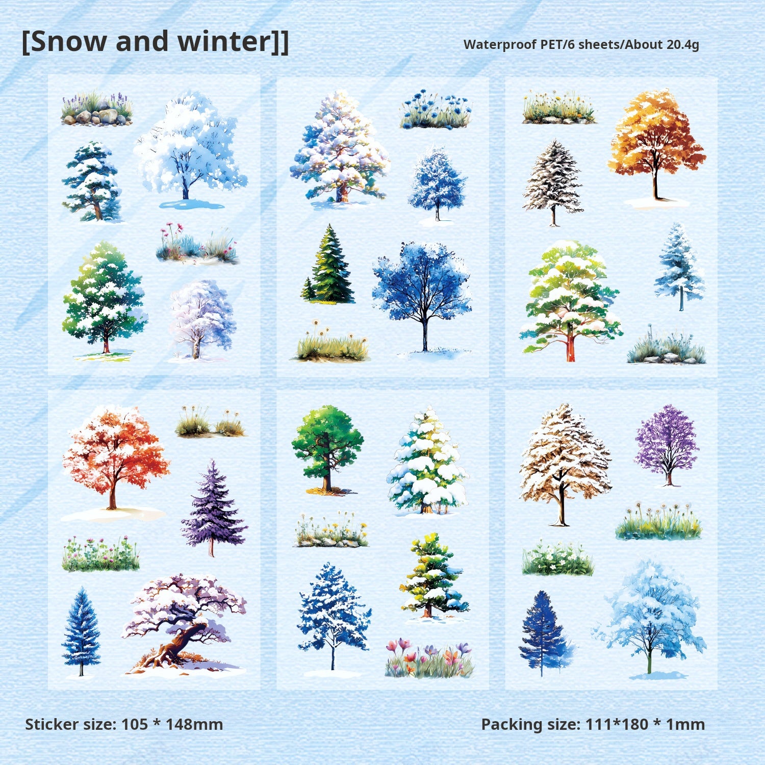 1023 Four Seasons Trees PET sticker -6Pcs each pack