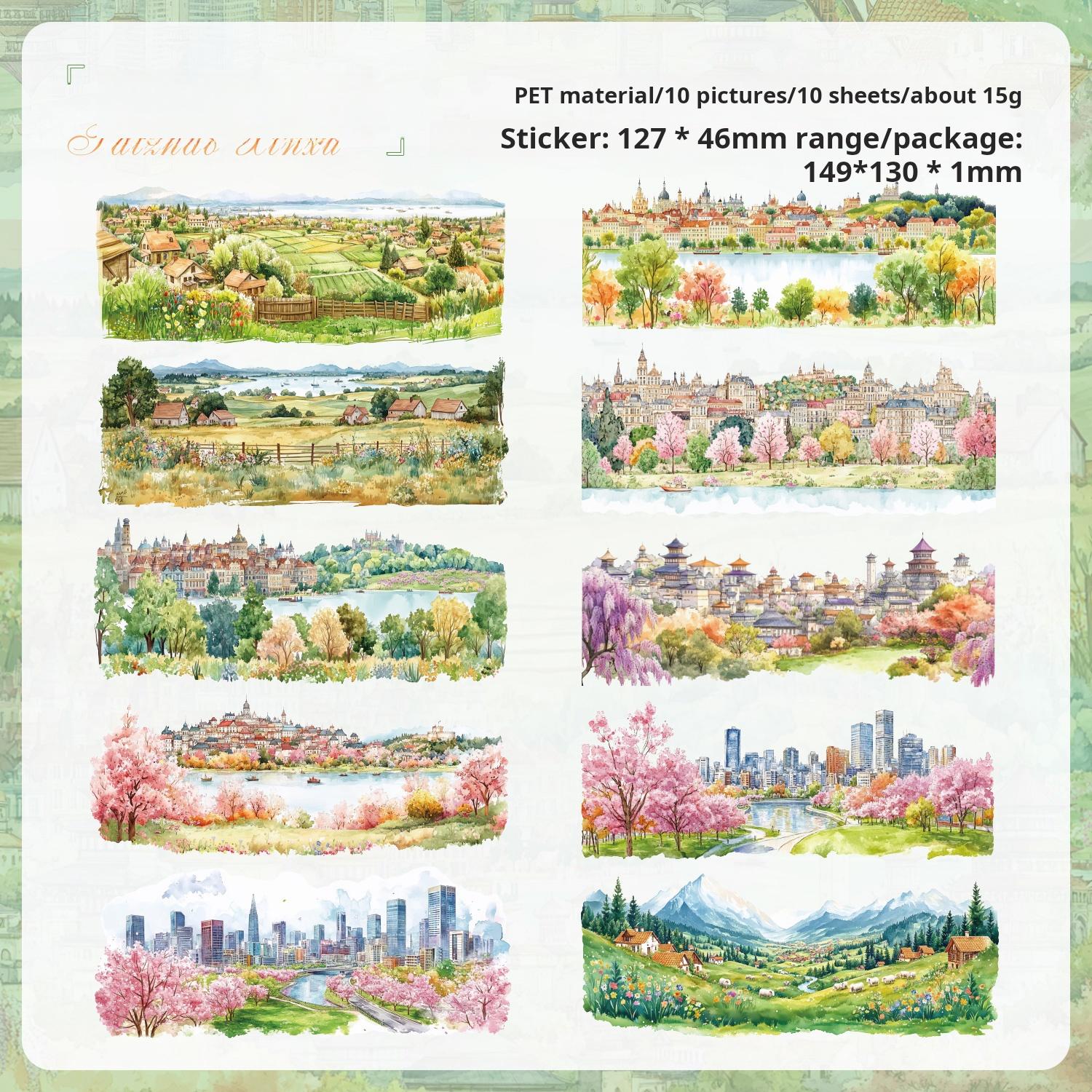 0801 Small town PET Sticker -10Pcs each pack