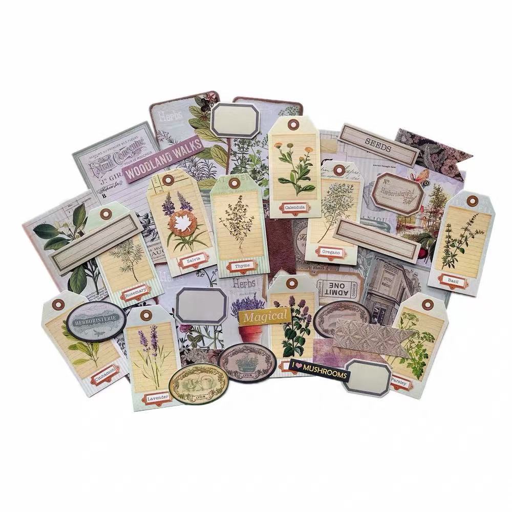 Vintage Botanical Labels Solid Stickers -46Pcs each pack