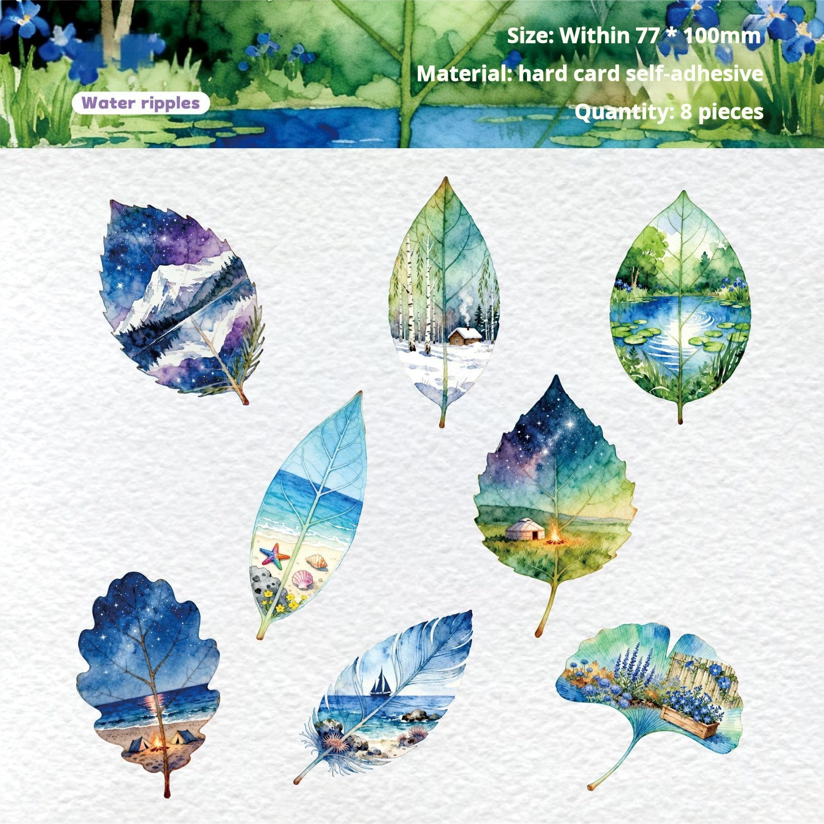 1028 Leaves cardstock sticker -8Pcs each pack