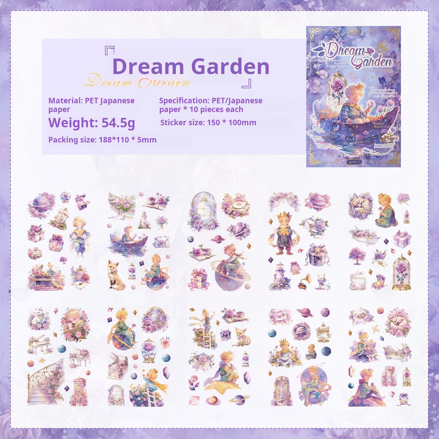0925 Little prince PET & Washi sticker book -20Pcs each pack