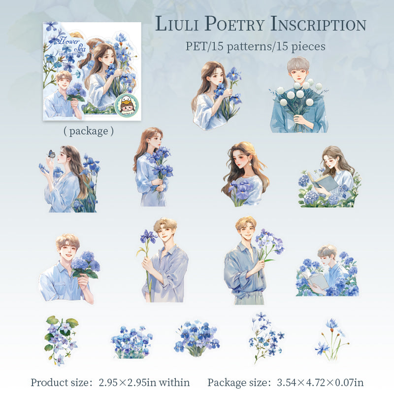 0617 Floral and Characters PET Sticker -15Pcs each pack