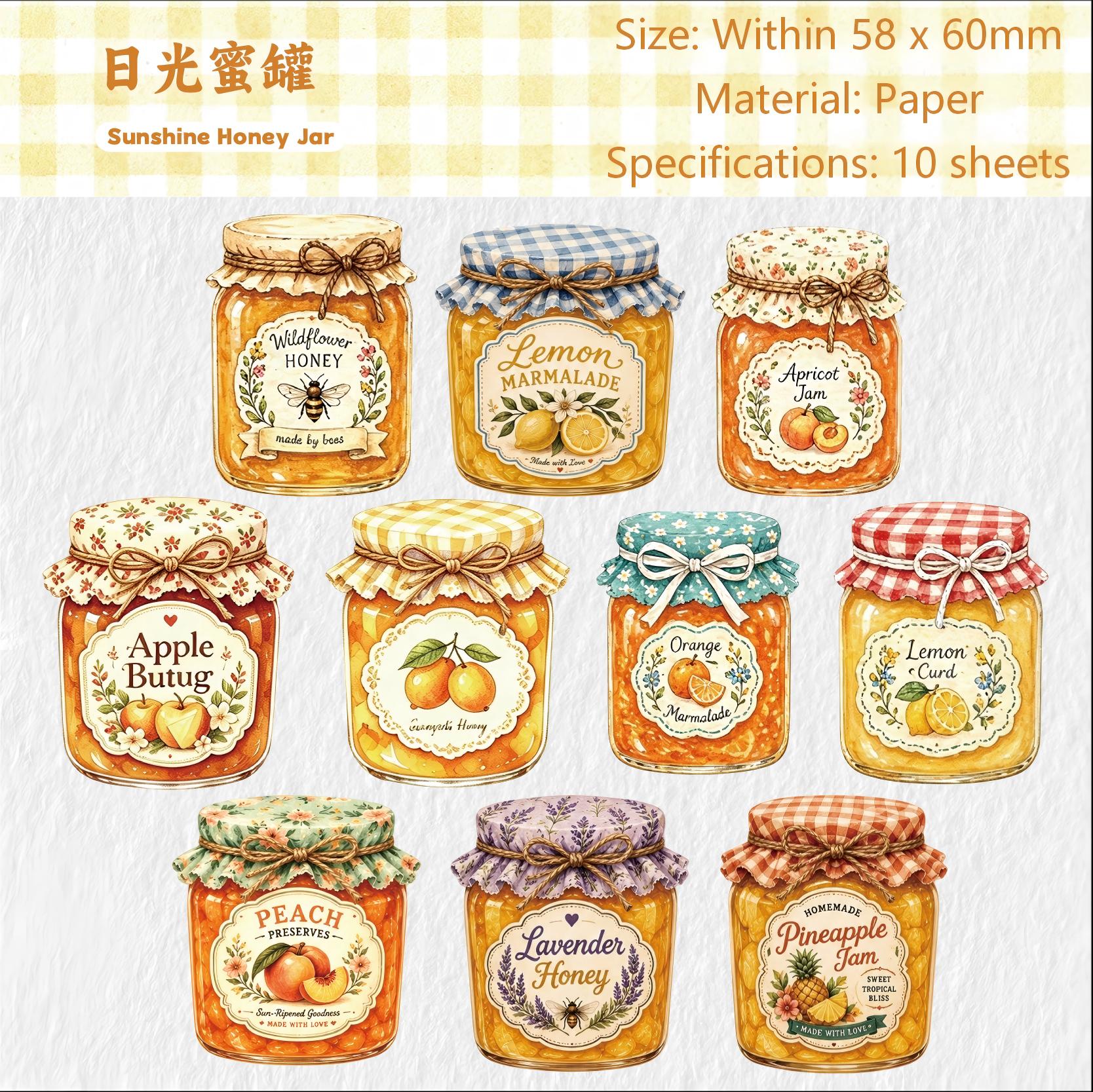 Honey Jar Jam Solid Stickers -10Pcs each pack
