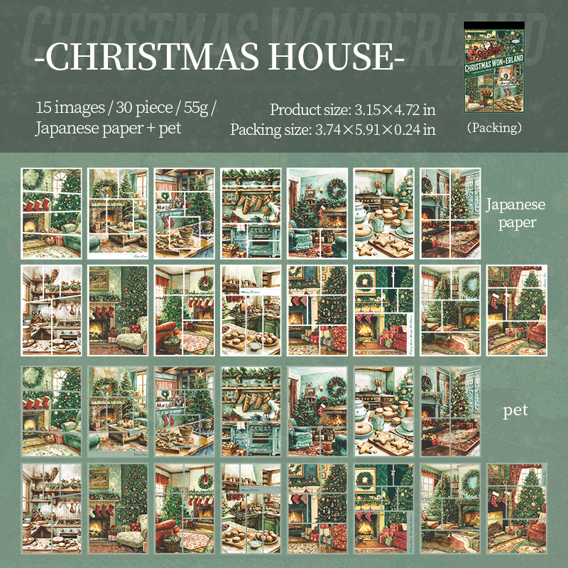 0720 Christmas town PET & Washi Sticker Book -30Pcs each pack