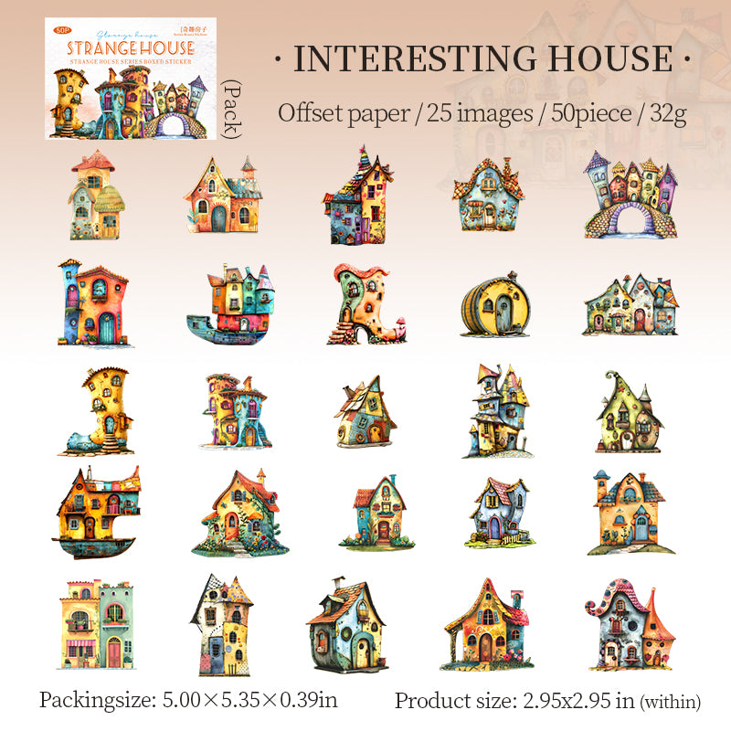 0622 Strange House cardstock Sticker -50Pcs each pack