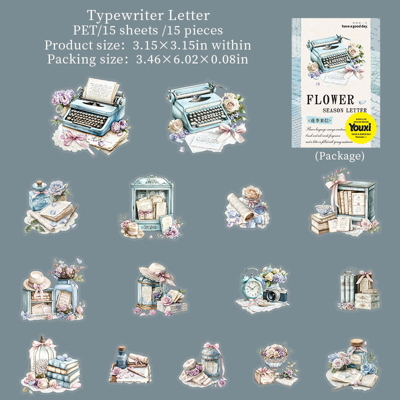 0623 Flowers and letters PET Stickers -15Pcs each pack