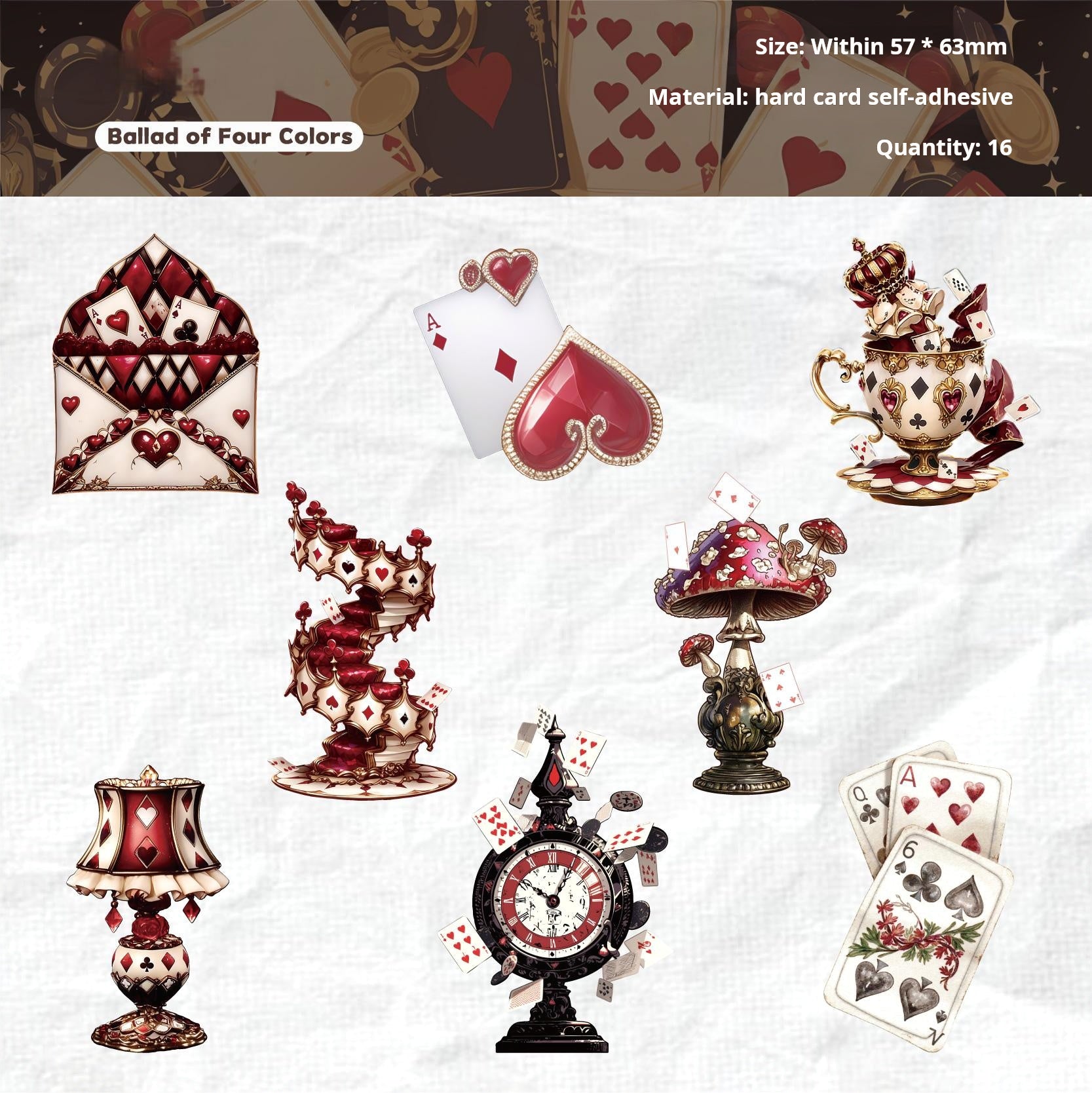 260115 Playing card cardstock sticker -16Pcs each pack