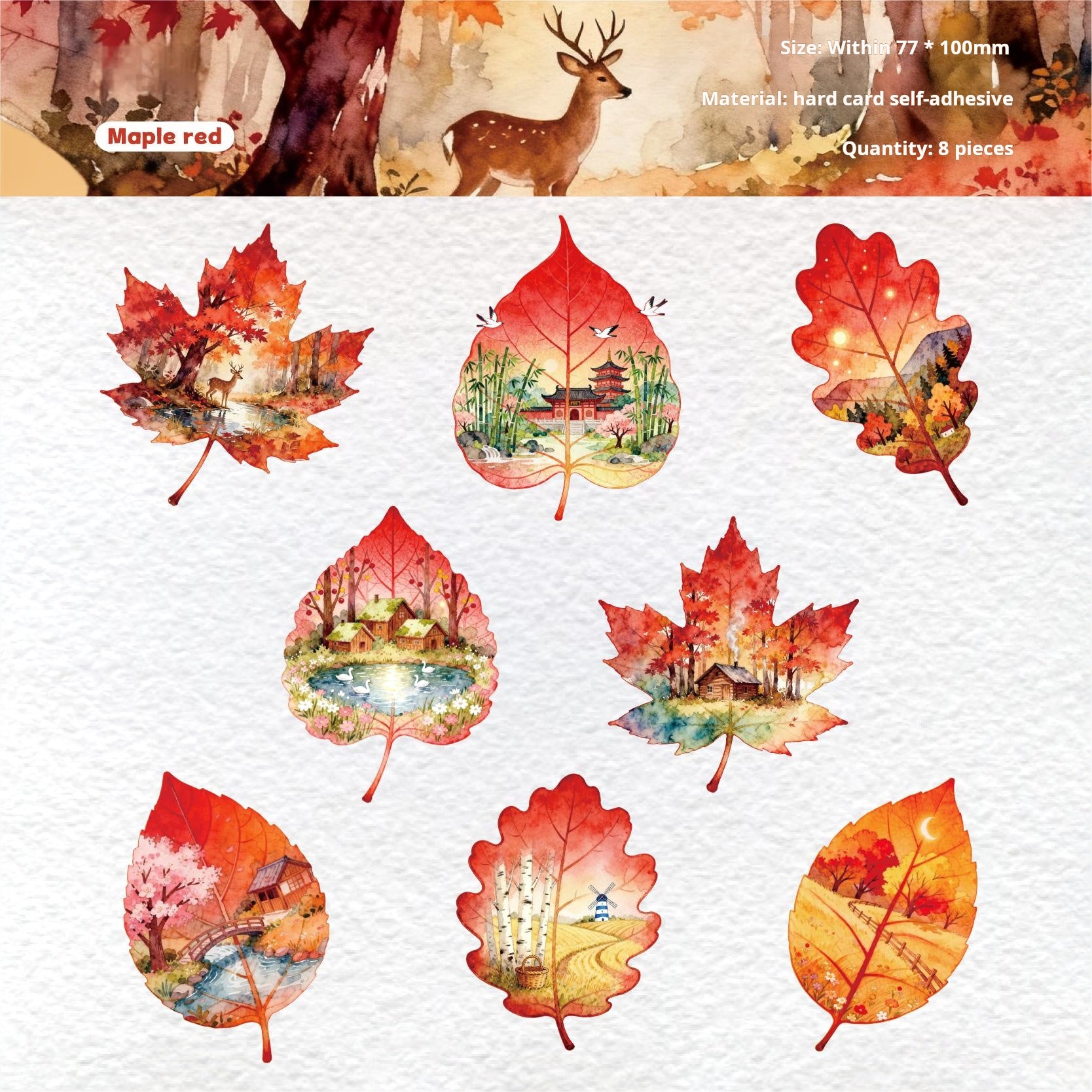 1028 Leaves cardstock sticker -8Pcs each pack