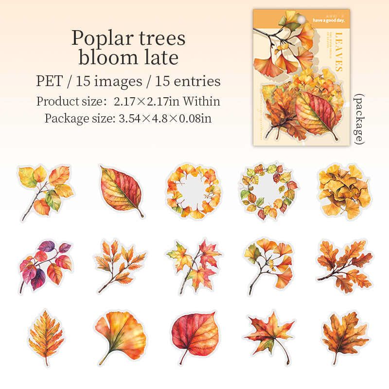 0723 Leaves PET sticker -15Pcs each pack