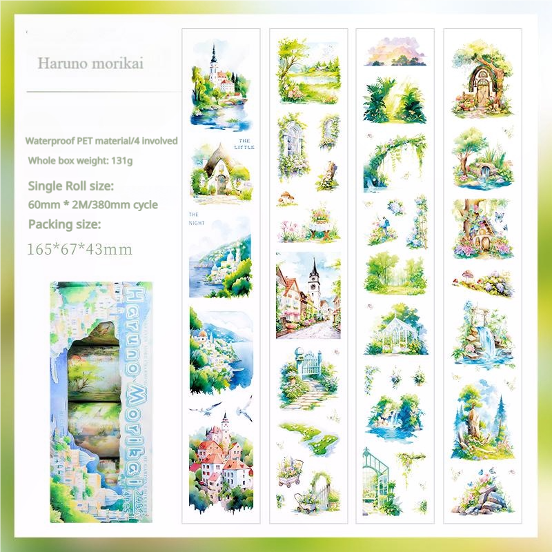 0516 Haruno morikai PET Tape Set *pre-cut 4 rolls 6cm*2m