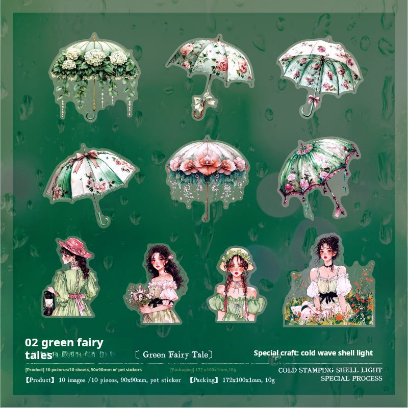 0729 Girl and flower umbrella PET Sticker -10Pcs each pack