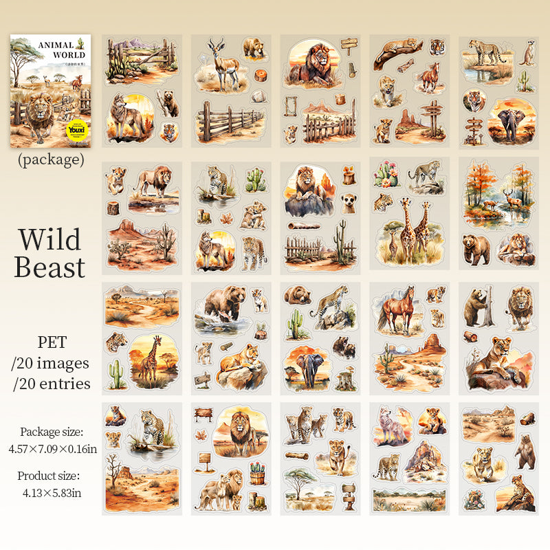 0514 Animal World PET Sticker Book -20Pcs each pack