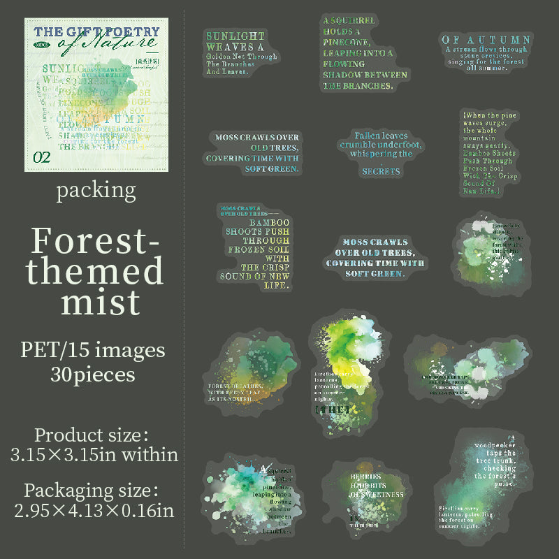 0830 The gift poetry of nature PET Sticker -30Pcs each pack