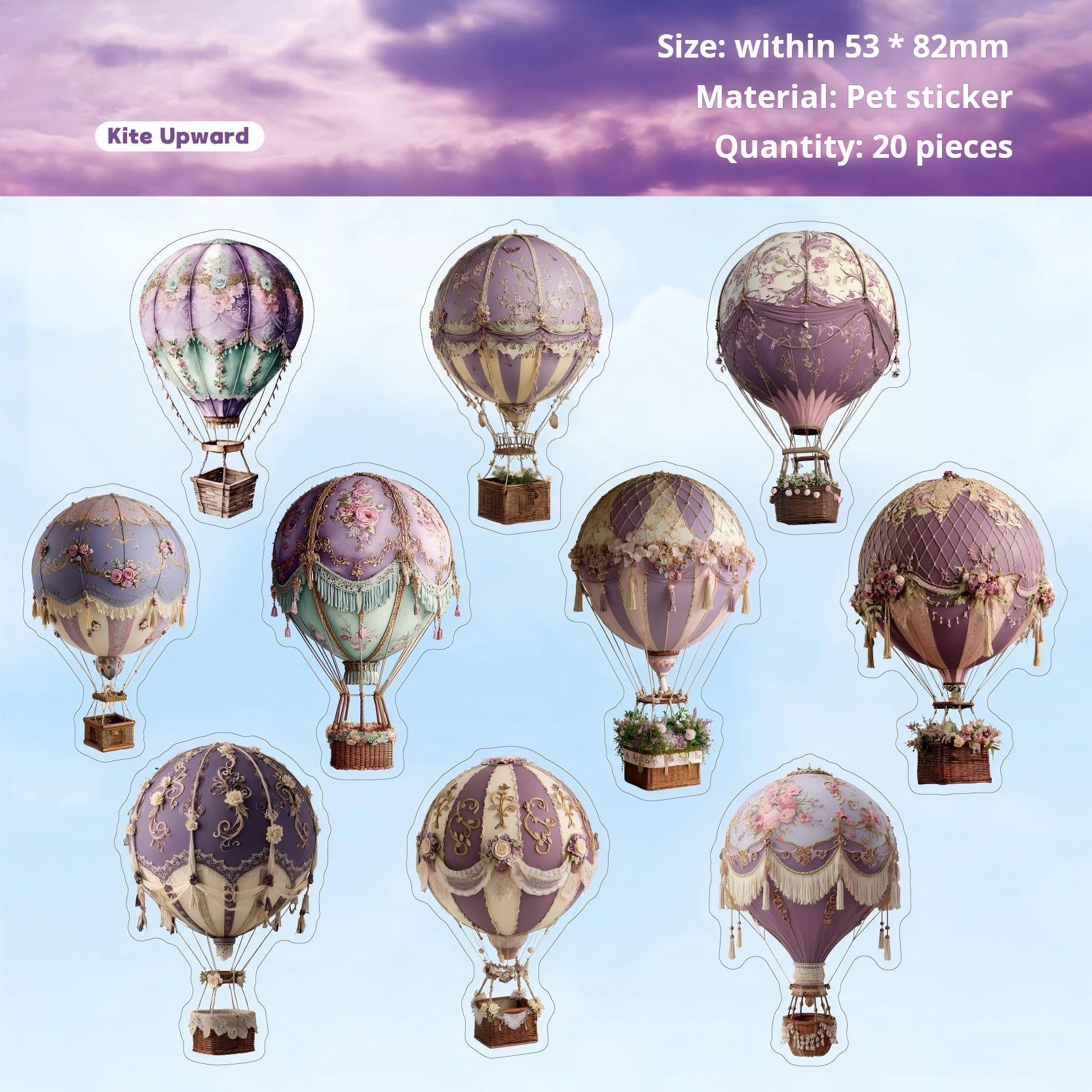 1126 Hot air balloon PET sticker -20Pcs each pack