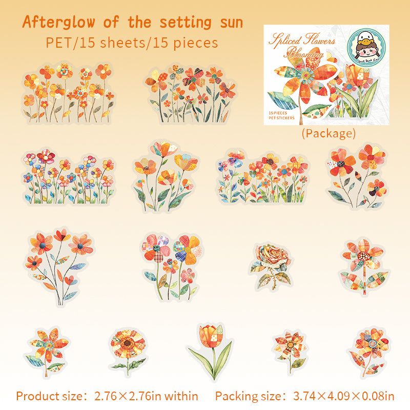 0623 Collage Flowers PET Stickers -15Pcs each pack