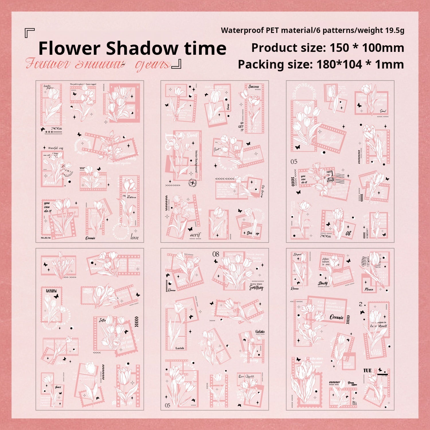 0726 Flower PET die cut Sticker -6Pcs each pack