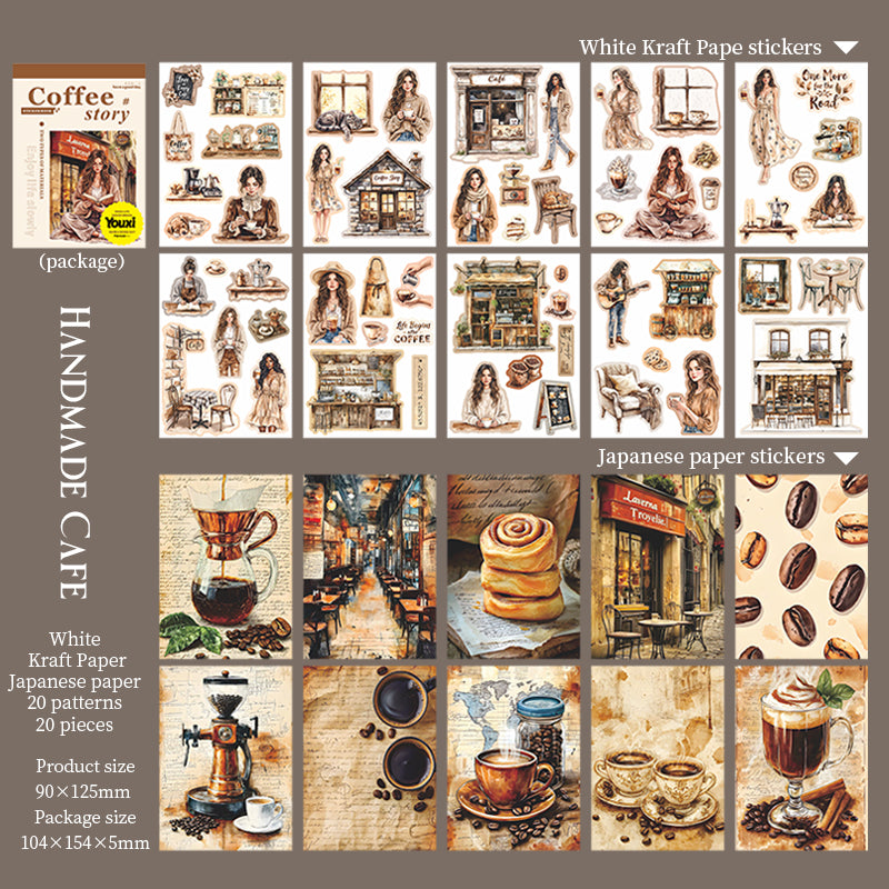 0715 Coffee story PET Solid & Washi sticker Book -20Pcs each pack