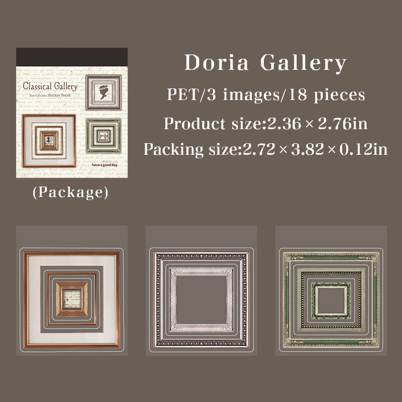260307 Classical Gallery Vintage Frame PET Sticker Book -18Pcs each pack