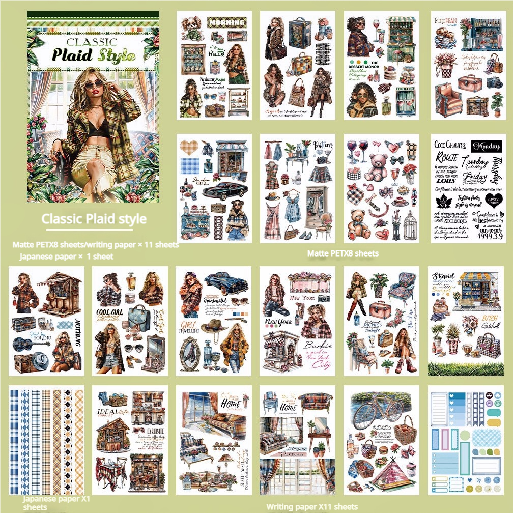 S-564- Classic Plaid style Sticker Book -20Pcs each pack