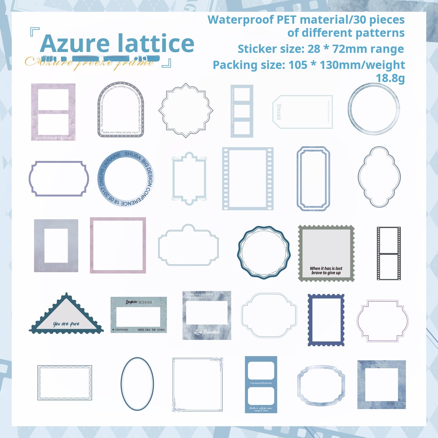 0726 Frame PET Sticker -30Pcs each pack