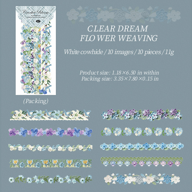 Crochet Floral Motifs Solid Stickers -10Pcs each pack