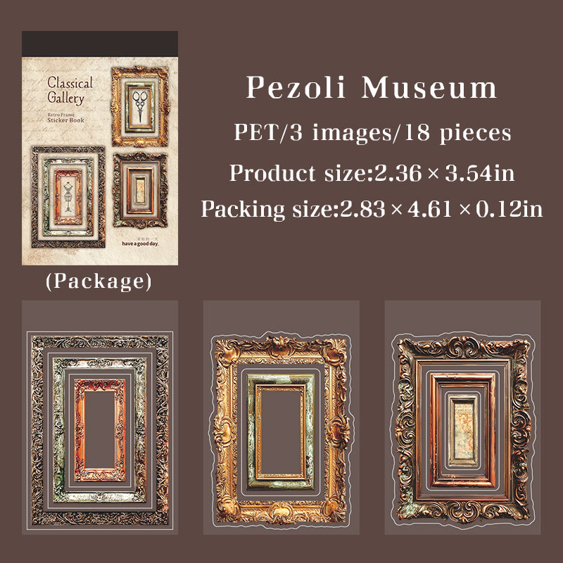 260307 Classical Gallery Vintage Frame PET Sticker Book -18Pcs each pack