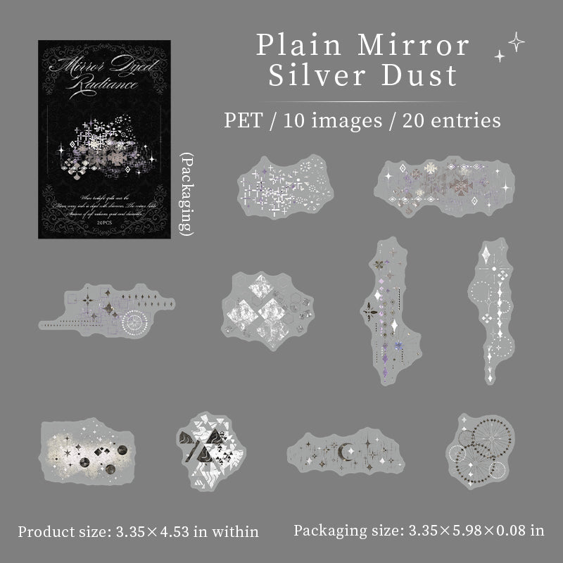 Vintage Mirror Dyed with Flowing Light PET Stickers -20Pcs each pack