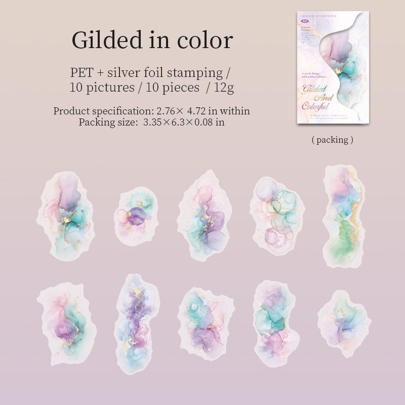 0615 Watercolor dyeing PET sticker -10Pcs each pack